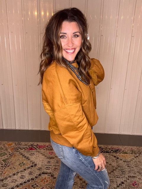 Drop Shoulder Henley Buttons Sweatshirt